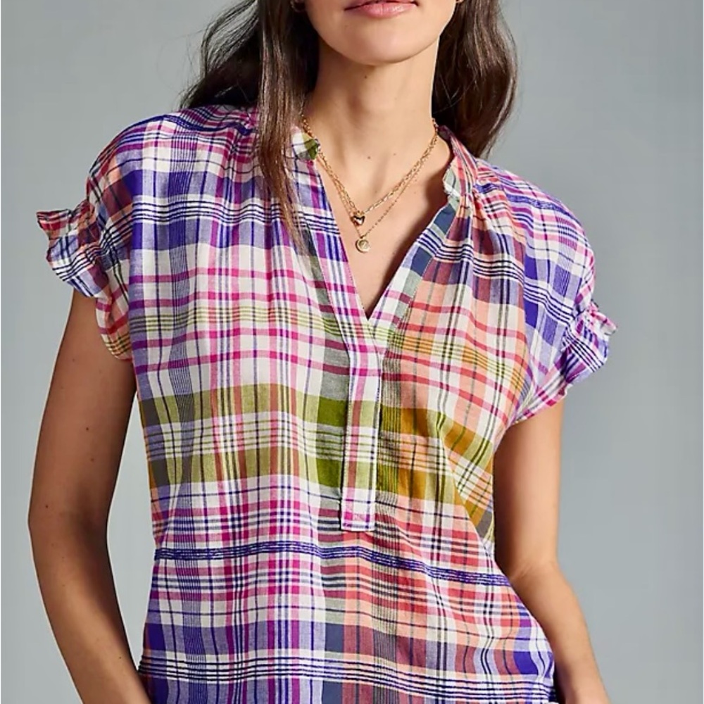 Pilcro for Anthropologie Purple and Pink Ruffled Blouse